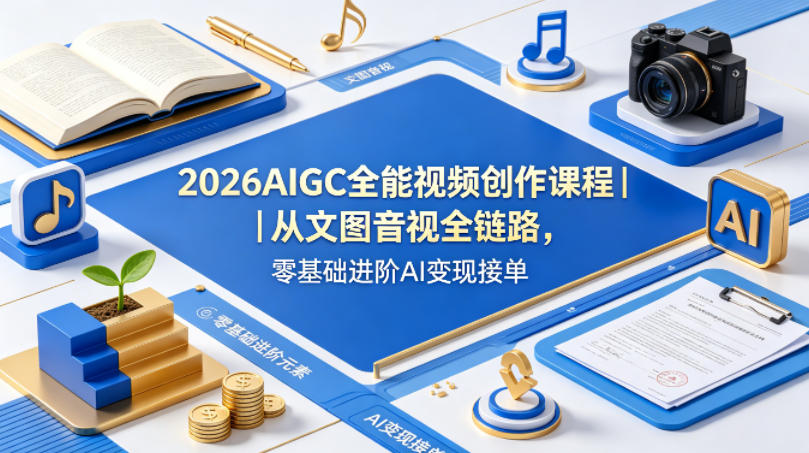 2026AIGC全能视频创作课程｜从文图音视全链路，零基础进阶AI变现接单-如意资源库