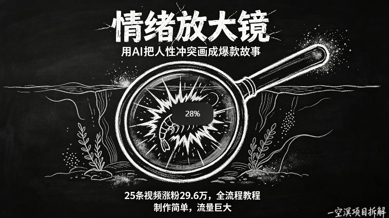 AI制作“情绪放大镜“视频，25条视频涨粉29.6W粉，流量巨大，制作简单，全流程教程-如意资源库