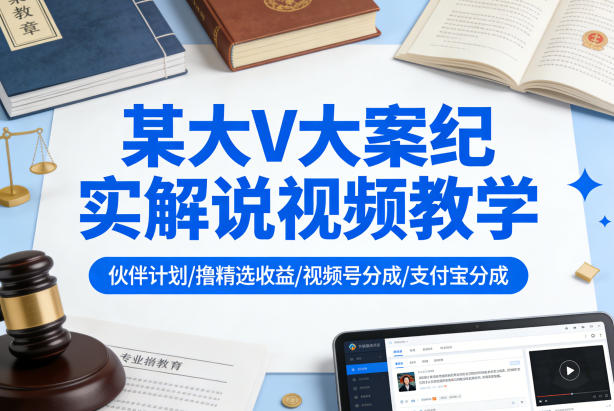 某大V大案纪实解说视频教学，可做伙伴计划、撸精选收益，视频号和支付宝分成计划均可-如意资源库