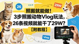 照搬就能做！3步照搬动物Vlog玩法，26条视频就能干了29W？【附教程】【赠coze一键生成工作流】-如意资源库