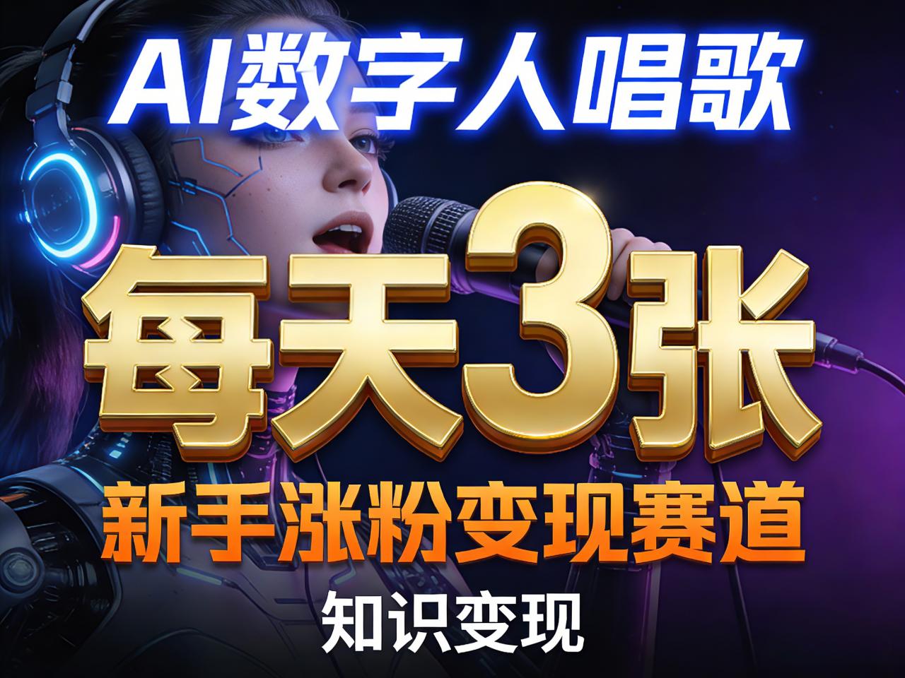 AI数字人唱歌，新手涨粉变现赛道，每天3张和知识付费，副业必备-如意资源库