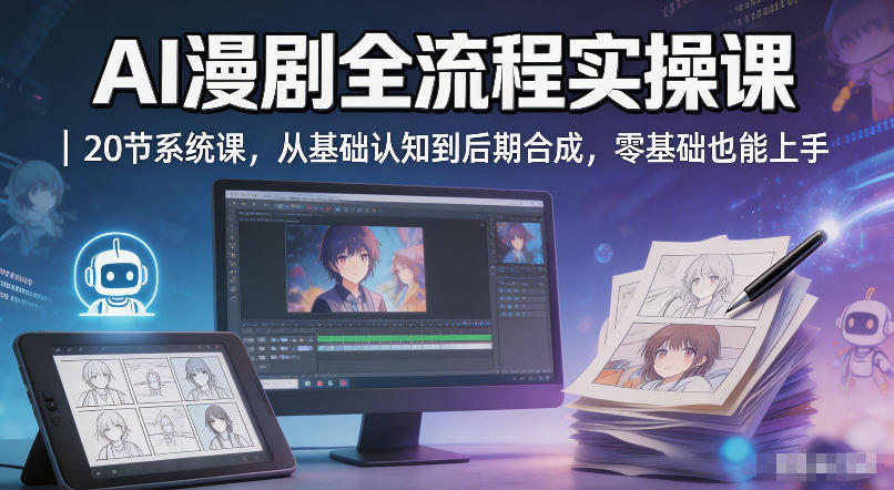 AI漫剧全流程实操课｜20节系统课，从基础认知到后期合成，零基础也能上手-如意资源库