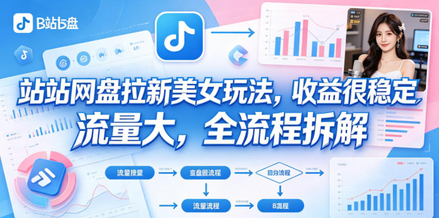 B站网盘拉新美女玩法，收益很稳定，流量大，全流程拆解-如意资源库