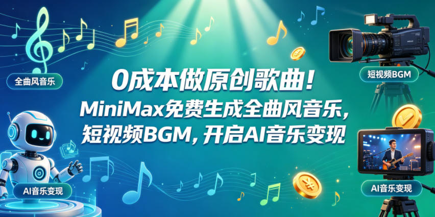 0成本做原创歌曲！MiniMax免费生成全曲风音乐，短视频BGM，开启AI音乐变现-如意资源库