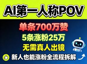 AI第一人称POV，单条700W赞，5条涨粉25W，无需真人出镜，新人也能涨粉全流程拆解-如意资源库