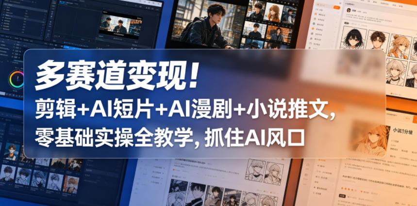 多赛道变现！剪辑+AI短片+AI漫剧+小说推文，零基础实操全教学，抓住AI风口-如意资源库