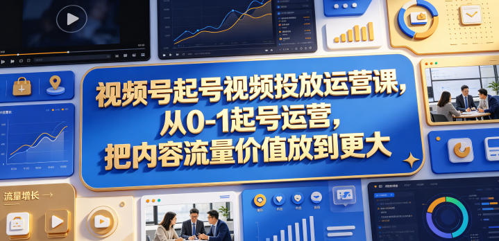 视频号起号视频投放运营课，从0-1起号运营，把内容流量价值放到更大-如意资源库