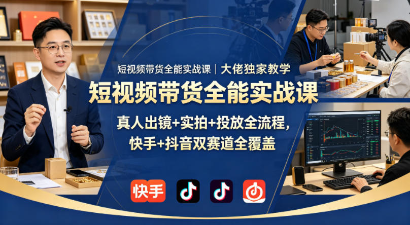 短视频带货全能实战课｜大佬独家教学，真人出镜+实拍+投放全流程，快手+抖音双赛道全覆盖-如意资源库