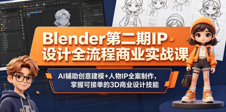 Blender第二期IP设计全流程商业实战课，AI辅助创意建模+人物IP全案制作，掌握可接单的3D商业设计技能-如意资源库