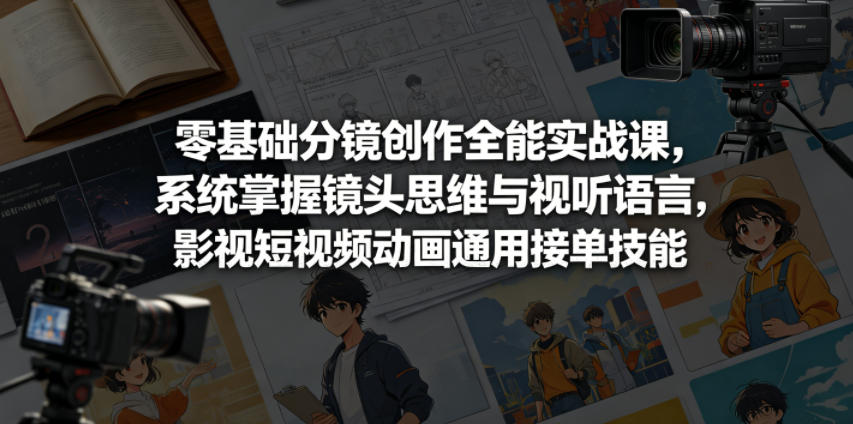 零基础分镜创作全能实战课，系统掌握镜头思维与视听语言，影视短视频动画通用接单技能-如意资源库