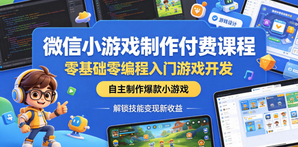 微信小游戏制作付费课程，零基础零编程入门游戏开发，自主制作爆款小游戏，解锁技能变现新收益-如意资源库