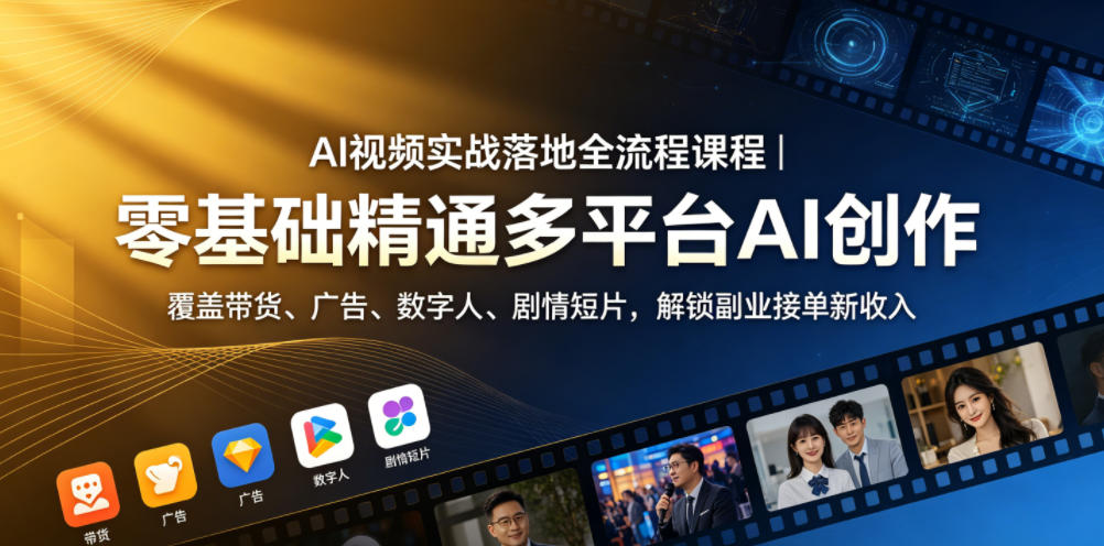 AI视频实战落地全流程课程｜零基础精通多平台AI创作，覆盖带货、广告、数字人、剧情短片，解锁副业接单新收入-如意资源库