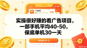 实操很好做的看广告项目，一部手机平均40-50，保底30单机一天【揭秘】-如意资源库