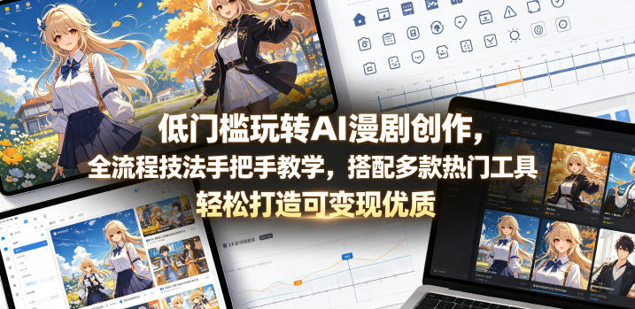 低门槛玩转AI漫剧创作，全流程技法手把手教学，搭配多款热门工具，轻松打造可变现优质作品-如意资源库