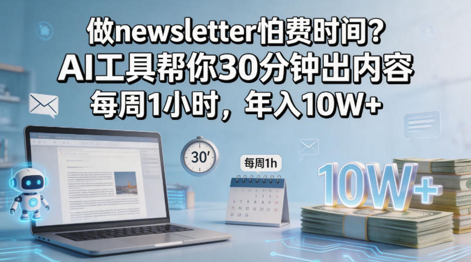 做newsletter怕费时间？AI工具帮你30分钟出内容，每周1小时，年入10W+！【原创双语字幕】-如意资源库