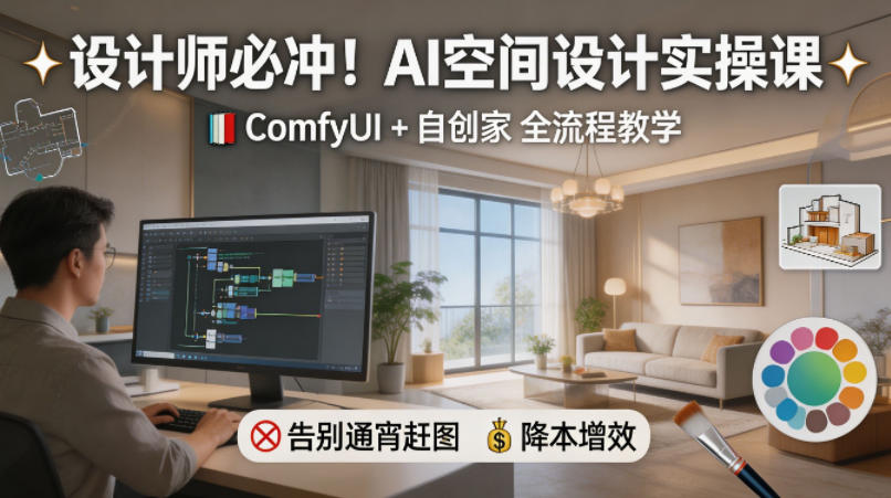 设计师必冲！AI空间设计实操课，ComfyUI+自创家全教学，告别通宵赶图，降本增效-如意资源库