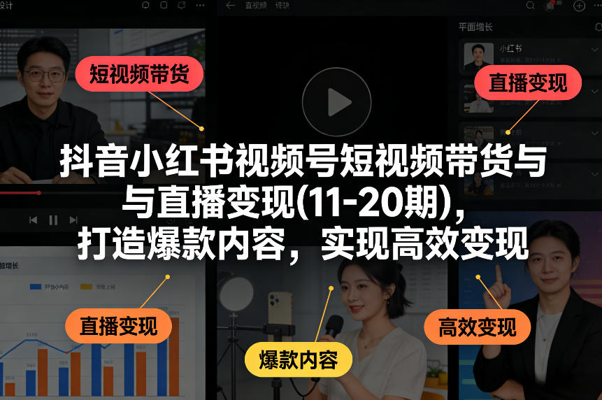 抖音小红书视频号短视频带货与直播变现(10-21期)，打造爆款内容，实现高效变现（更新05月）-如意资源库