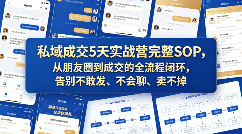 私域成交5天实战营完整SOP，从朋友圈到成交的全流程闭环，告别不敢发、不会聊、卖不掉-如意资源库