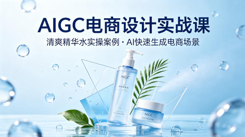 AIGC电商设计实战课，以清爽精华水为实操案例，教你用AI快速生成电商场景-如意资源库