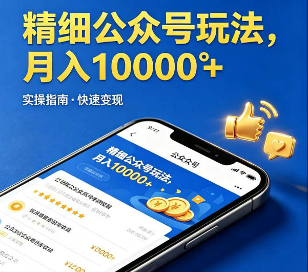 精细化公众号玩法，我们给你提供文章，你来负责发布，收益可观，月入1W+【揭秘】-如意资源库