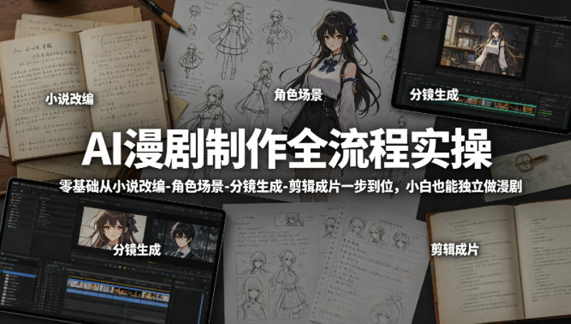 AI漫剧制作全流程实操，零基础从小说改编-角色场景-分镜生成-剪辑成片一步到位，小白也能独立做漫剧-如意资源库