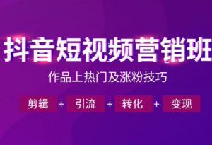 抖音短视频运营班，一门课学会作品上热门及涨粉技巧，引流转化剪辑变现（2026年5月）-如意资源库
