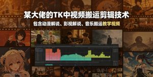 某大佬的TK中视频搬运剪辑技术，包含动漫解说、影视解说、音乐搬运教学视频-如意资源库
