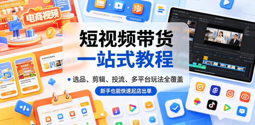 短视频带货一站式教程，选品、剪辑、投流、多平台玩法全覆盖，新手也能快速起店出单-如意资源库
