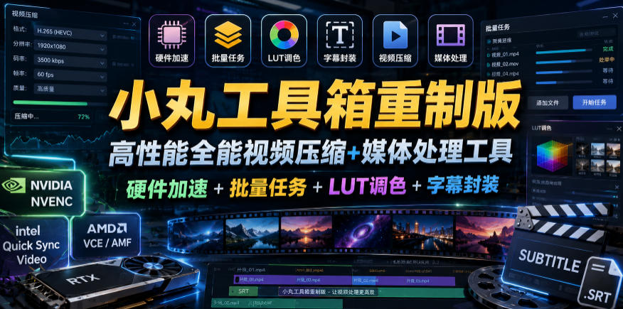 小丸工具箱重制版–高性能全能视频压缩+媒体处理工具｜硬件加速+批量任务+LUT调色+字幕封装-如意资源库