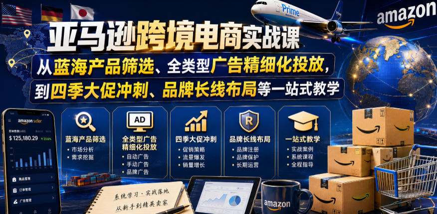 亚马逊跨境电商实战课，从蓝海产品筛选、全类型广告精细化投放，到四季大促冲刺、品牌长线布局等一站式教学-如意资源库