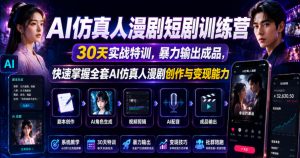 AI仿真人漫剧短剧训练营,30天实战特训,暴力输出成品,快速掌握全套AI仿真人漫剧创作与变现能力-如意资源库