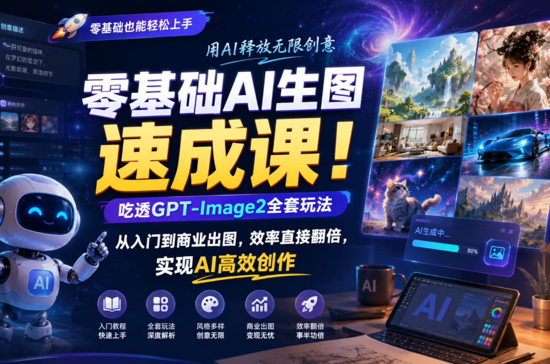 零基础AI生图速成课！吃透GPT-Image2全套玩法，从入门到商业出图，效率直接翻倍，实现AI高效创作-如意资源库
