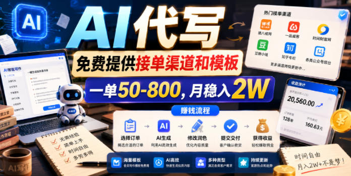 AI代写，免费提供接单渠道和模板，一单50-800，月稳入2W【揭秘】-如意资源库