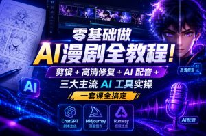 零基础做AI漫剧全教程！剪辑+高清修复+AI配音+三大主流AI工具实操，一套课全搞定-如意资源库