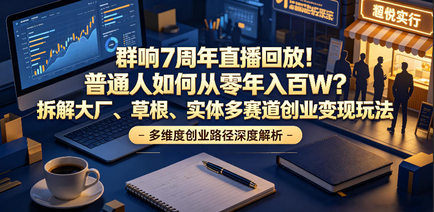 群响7周年直播回放！普通人如何从零年入百W？拆解大厂、草根、实体多赛道创业变现玩法-如意资源库