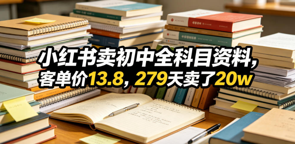 小红书卖初中全科目资料，客单价13.8，279天卖了20w-如意资源库