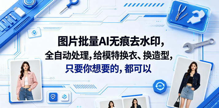 图片批量AI无痕去水印，全自动处理，给模特换衣、换造型，只要你想要的，都可以(软件+视频教程)-如意资源库