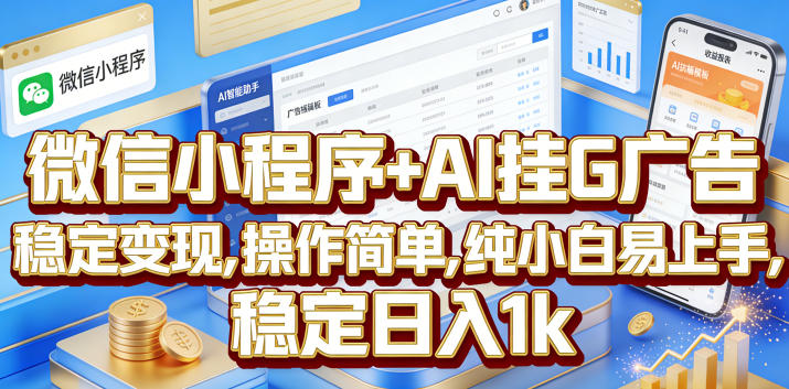 微信小程序+AI挂G广告，稳定变现，操作简单，纯小白易上手，稳定日入1k【揭秘】-如意资源库