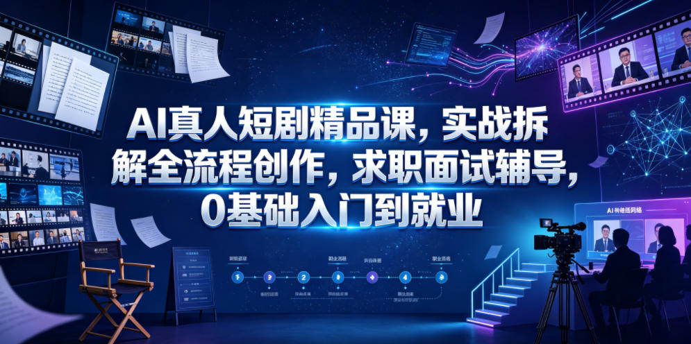 AI真人短剧精品课，实战拆解全流程创作，求职面试辅导，0基础入门到就业-如意资源库