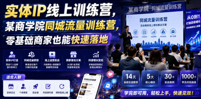 实体IP线上训练营，某商学院同城流量训练营，零基础商家也能快速落地-如意资源库