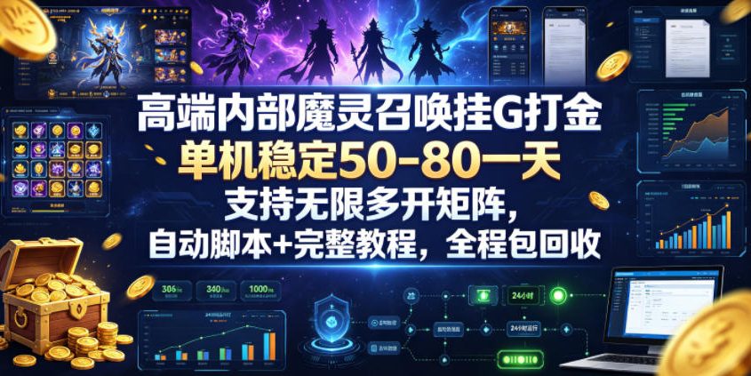 高端内部魔灵召唤挂G打金，单机稳定50-80一天，支持无限多开矩阵，自动脚本+完整教程，全程包回收【揭秘】-如意资源库