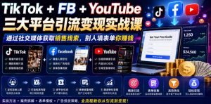 TikTok+FB+YouTube三大平台引流变现实战课，通过社交媒体获取销售线索，别人填表单你賺钱【原创双语字幕】-如意资源库