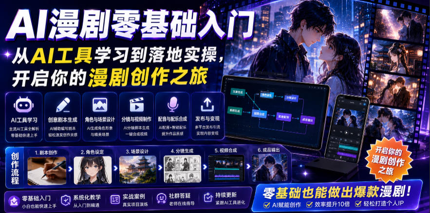 AI漫剧零基础入门，从AI工具学习到落地实操，开启你的漫剧创作之旅-如意资源库