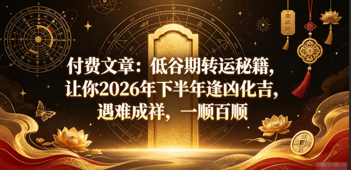 付费文章：低谷期转运秘籍，让你2026年下半年逢凶化吉，遇难成祥，一顺百顺-如意资源库