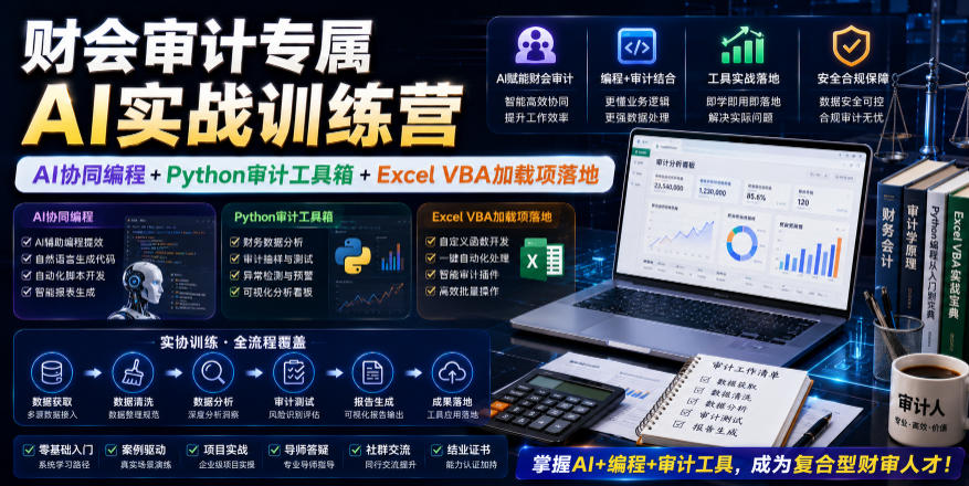 财会审计专属AI实战训练营｜AI协同编程+Python审计工具箱+Excel VBA加载项落地-如意资源库