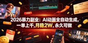 2026暴力副业：AI动画全自动生成，一单上千，月稳2W，永久可做【揭秘】-如意资源库