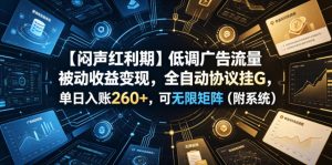 【闷声红利期】低调广告流量被动收益变现，全自动协议挂G，单日入账260+，可无限矩阵（附系统）【揭秘】-如意资源库