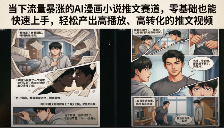 当下流量暴涨的AI漫画小说推文赛道，零基础也能快速上手，轻松产出高播放、高转化的推文视频-如意资源库