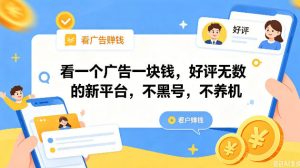 看一个广告一块钱，好评无数的新平台，不黑号，不养机，一撸几十块钱还是不错的【揭秘】-如意资源库