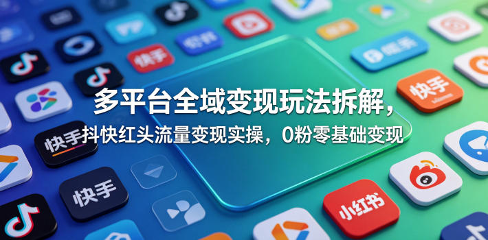 多平台全域变现玩法拆解，抖快红头流量变现实操，0粉零基础变现-如意资源库